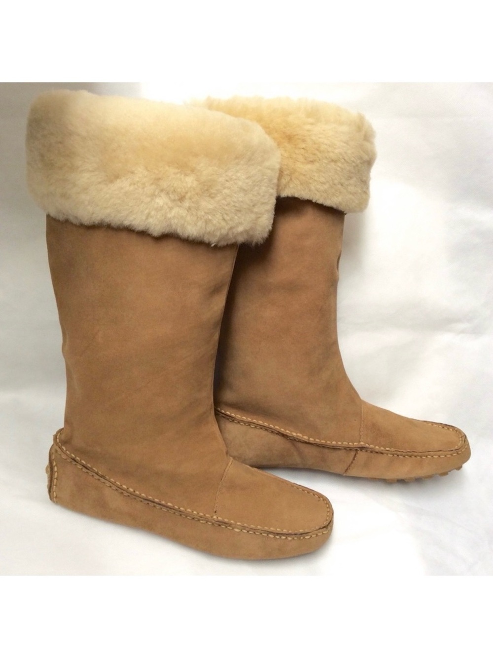 Dexter Tan Camel Shearling Sheepskin Boots Brown Suede Leather Winter Snow Boots